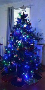 Christmas tree with lights lit up